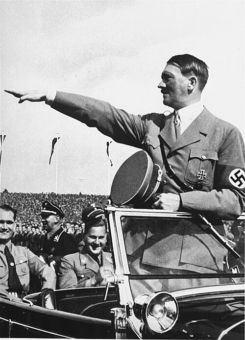 Adolf Hitler saluting at Nuremberg